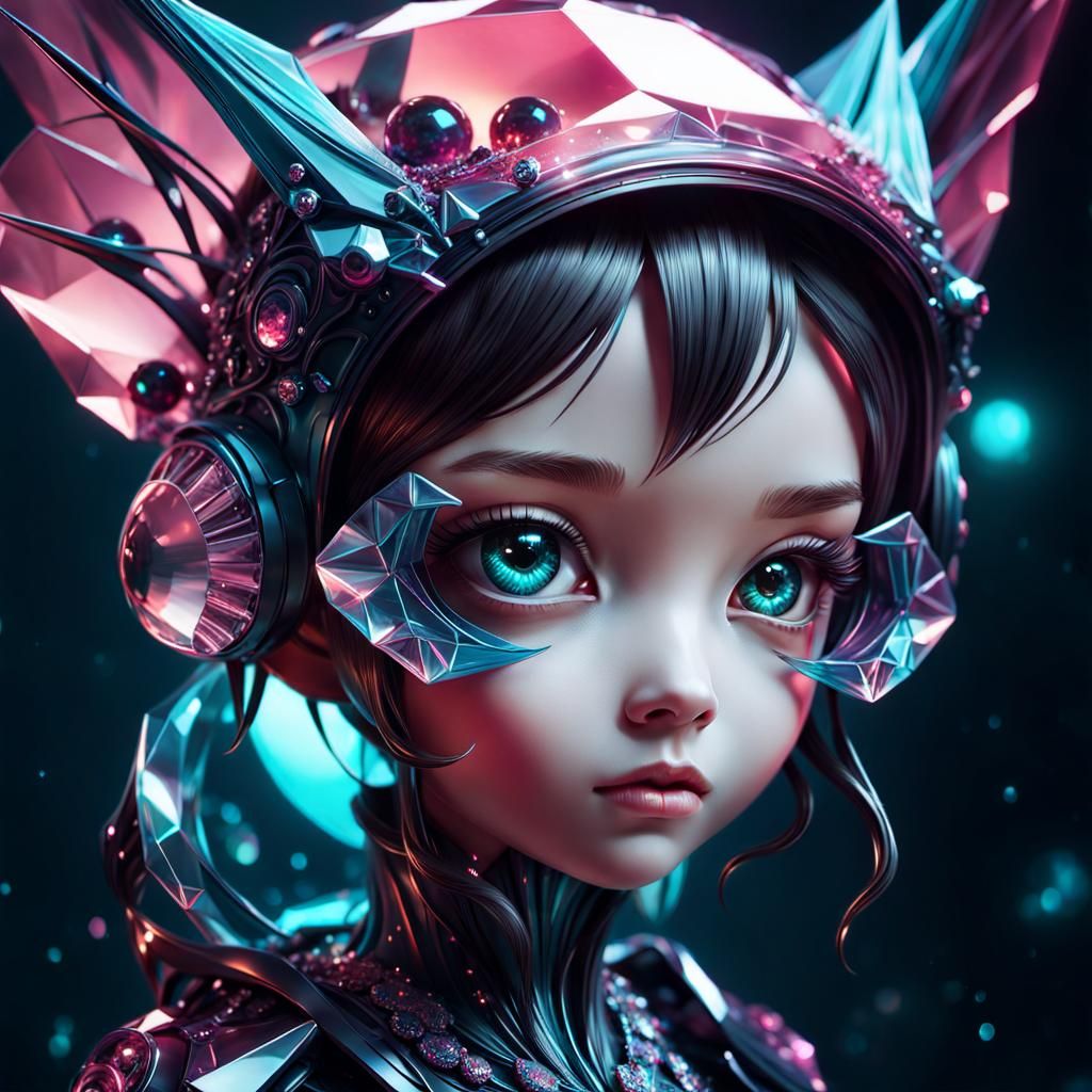 Futuristic Crystalline Alien in Glass Origami Style