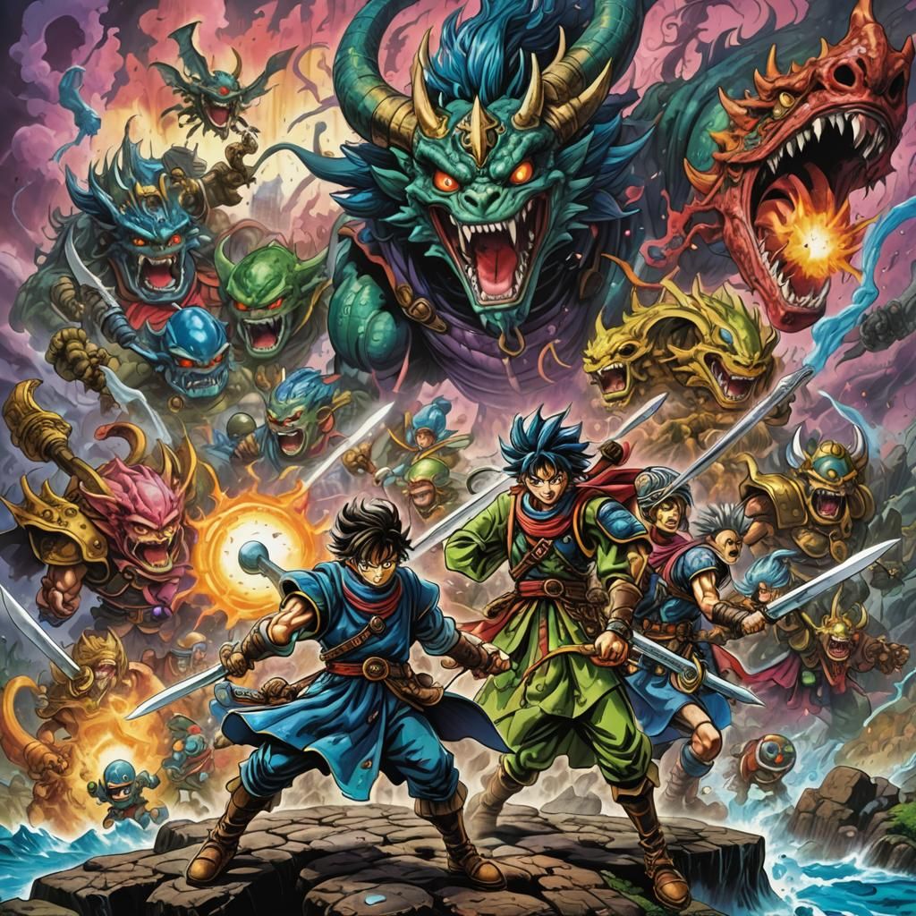Dragon Quest III Anime Battle in Surreal Dreamscape