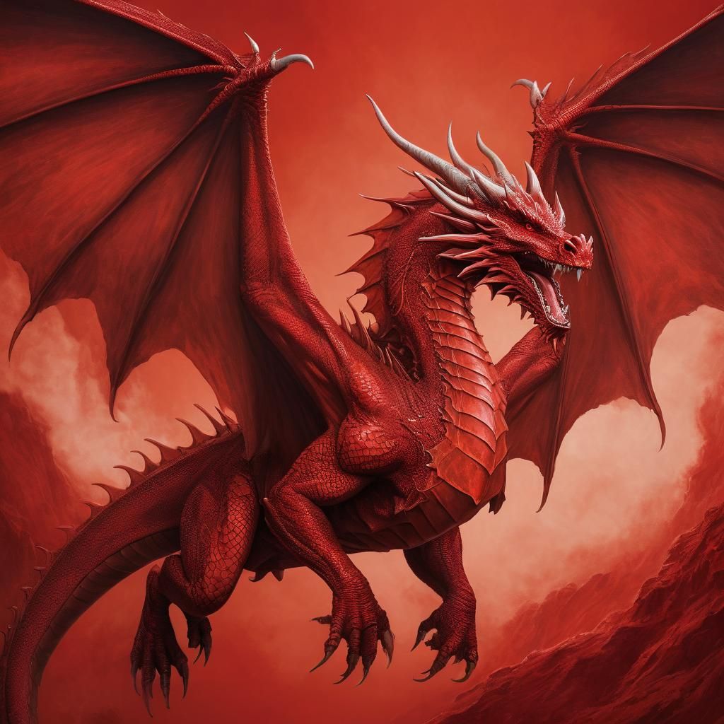 Fierce Red Dragon in Hyperrealistic Fantasy Style
