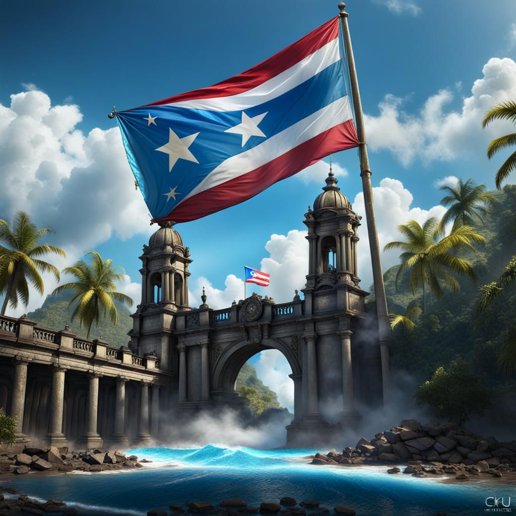 Puerto Rico and Colombia Flag Fusion Art