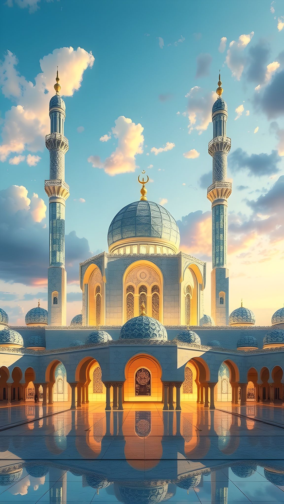 Colossal Glass Mosque Reflecting a Surreal Sky