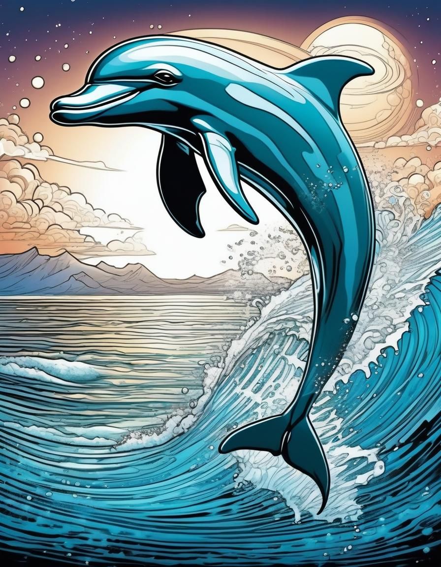Dolphin Coloring Page in Comic Book Art Style