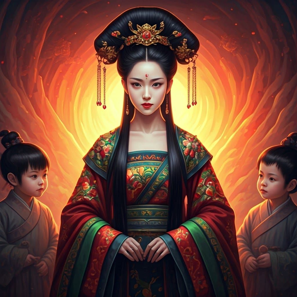 Majestic Songzi Niangniang Goddess with Adoring Children