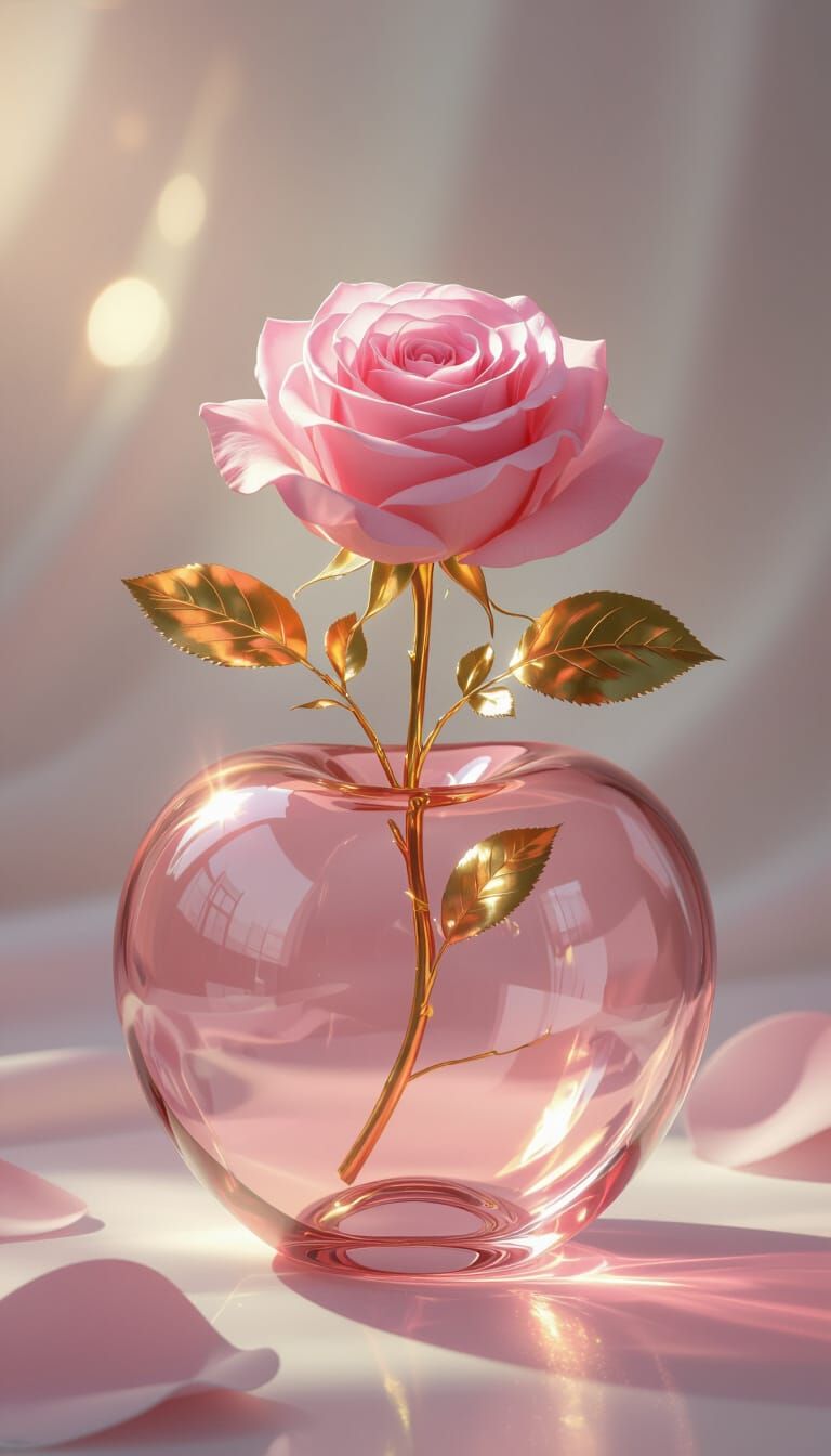 Translucent Apple with Rose, Surreal Macro Composition