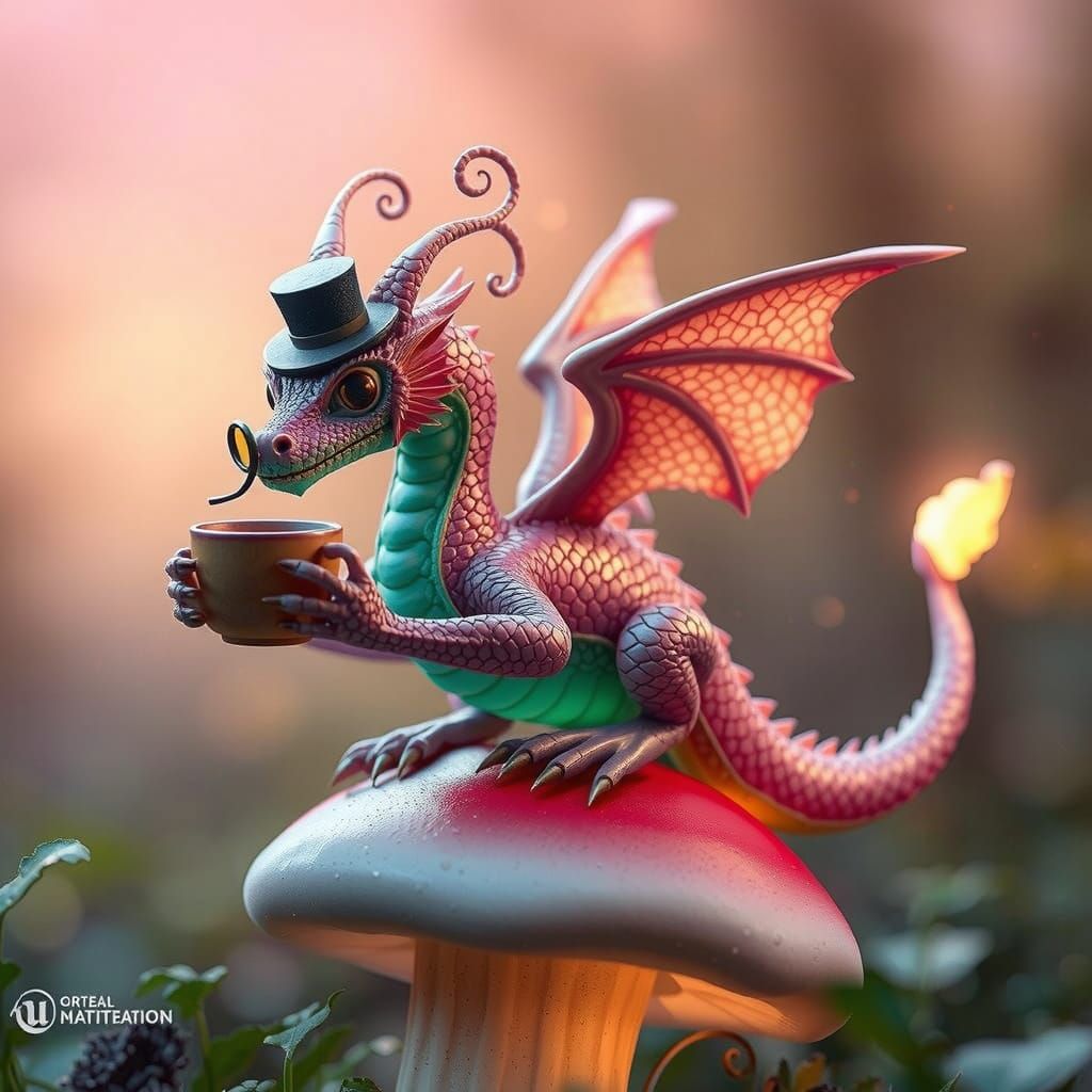 Miniature Dragon in Dewy Forest Attire