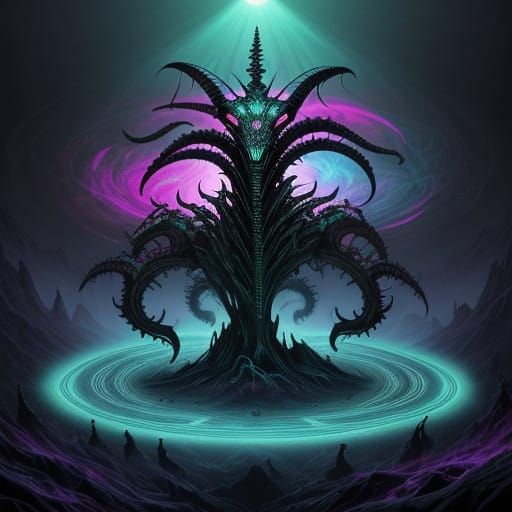 a fractal herd of goats, all swirling in an endless circle, with flashes of neon colors