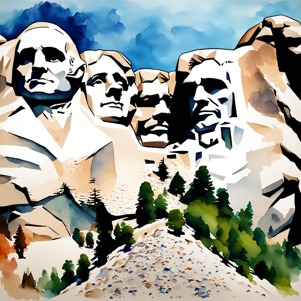 Mount Rushmore in Watercolor Style
