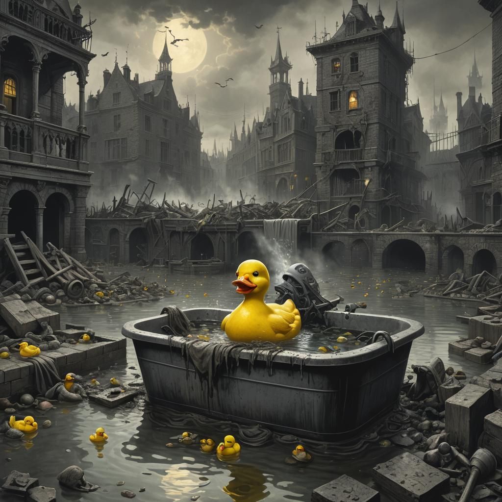 Nightmarish Rubber Ducky in Polluted Bath
