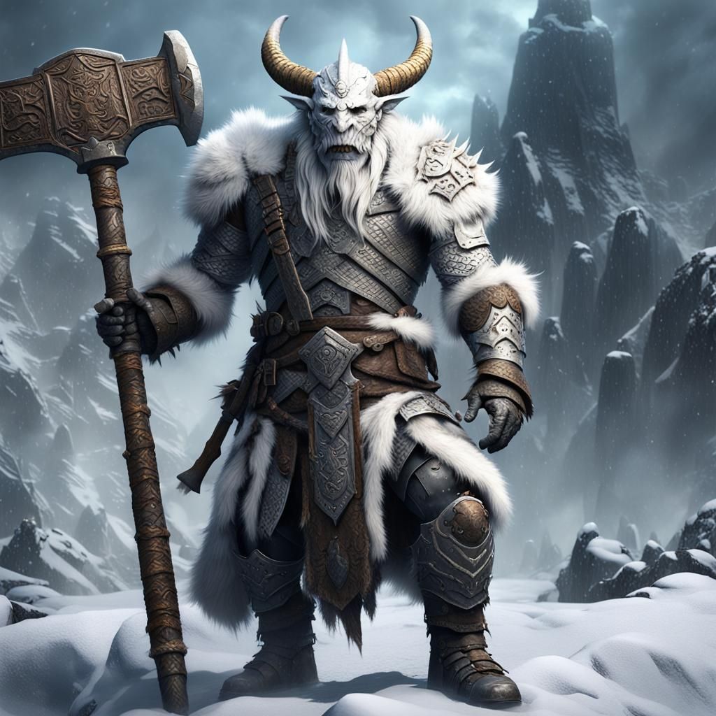 Dragonborn Barbarian with Hammer: Detailed Matte Painting