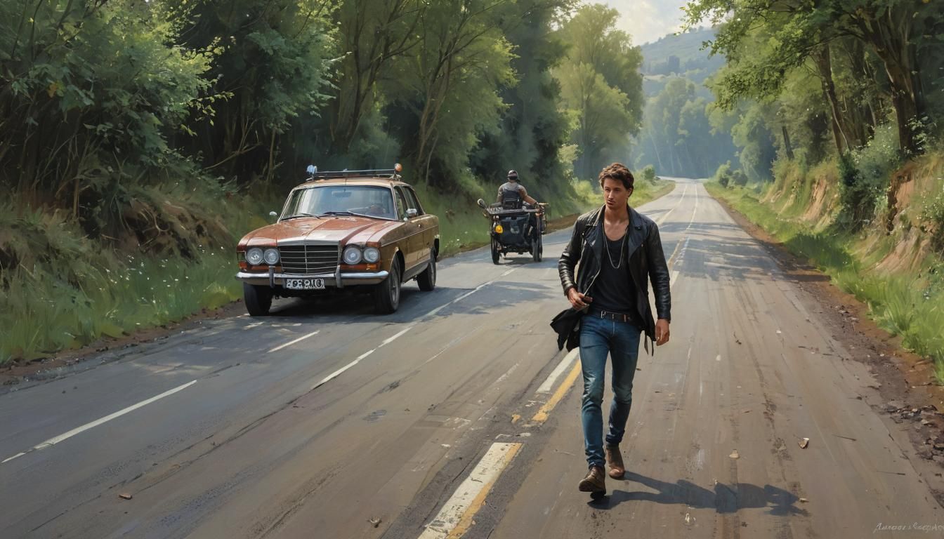 Detailed Painting of Country Road in Fine Art Style