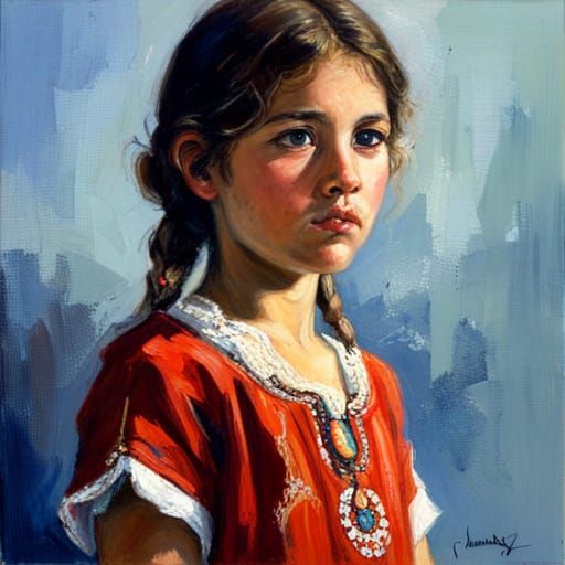 Girl in Gypsy Dress as Oil Painting