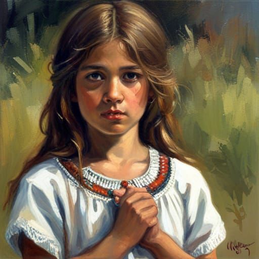 Girl in Gypsy Dress as Oil Painting
