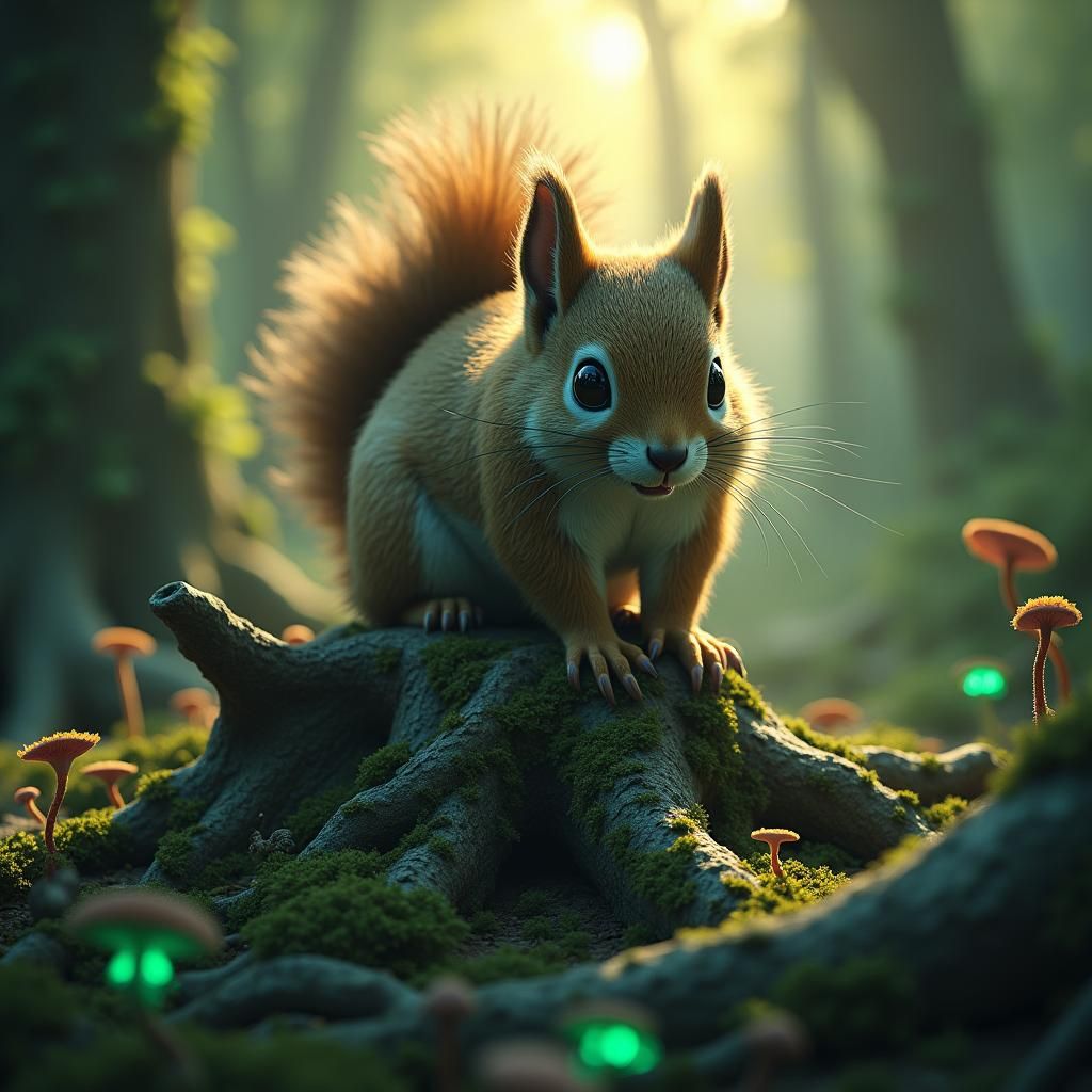 Majestic Thanos Squirrel in Mystical Forest