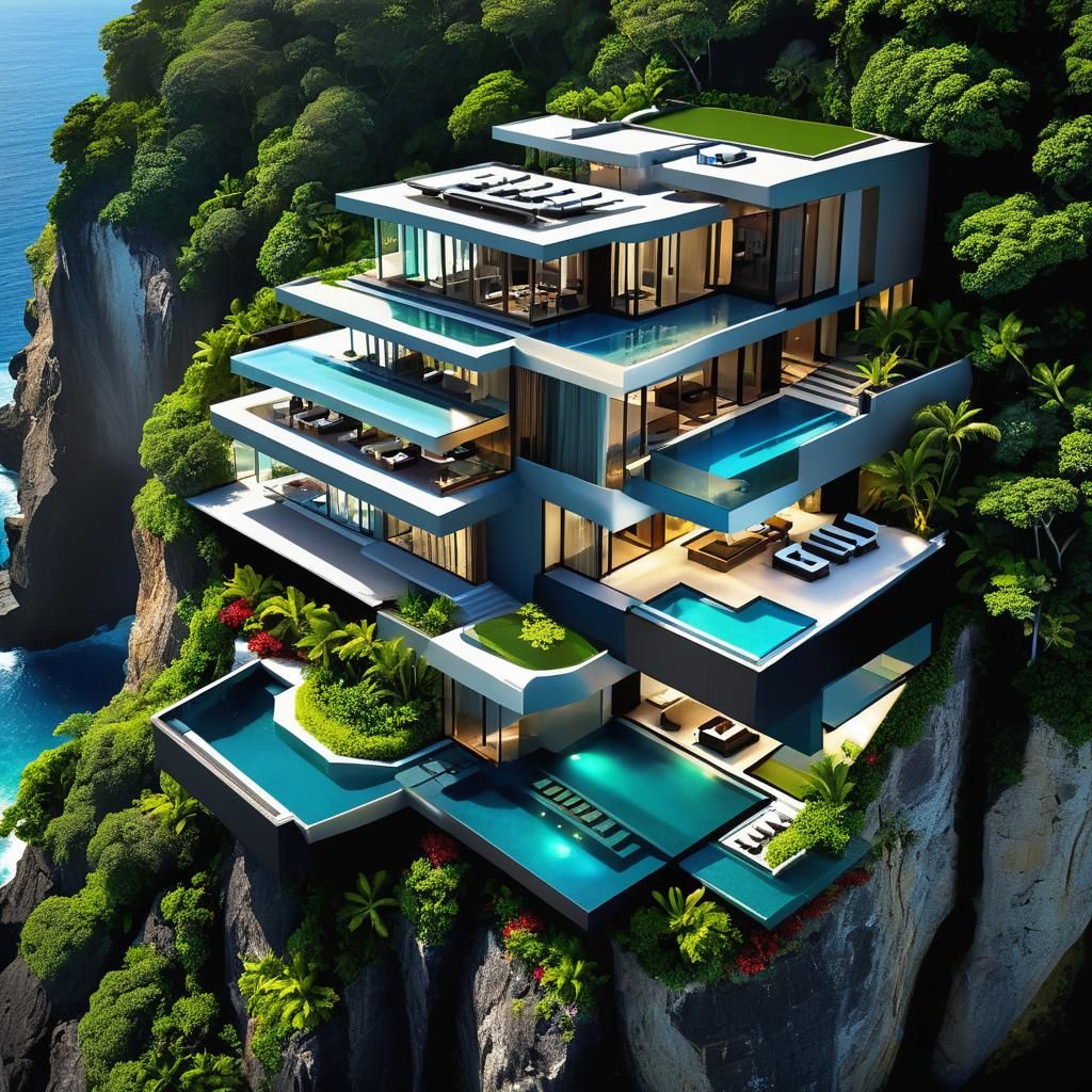 Luxury Cliffside Villa with Infinity Pool at Sunset