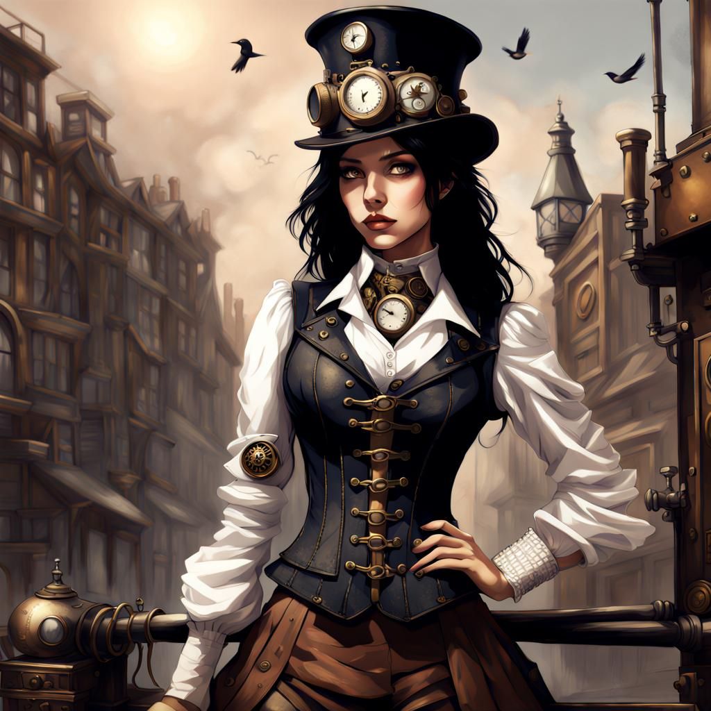 Steampunk Woman with Mechanical Crow