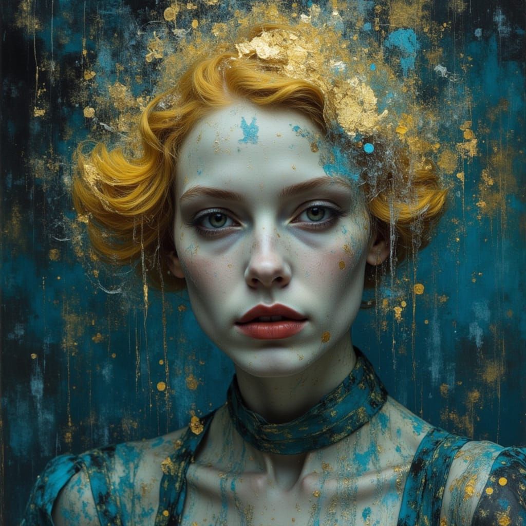 Dramatic Portrait in Petrol Blue and Gold