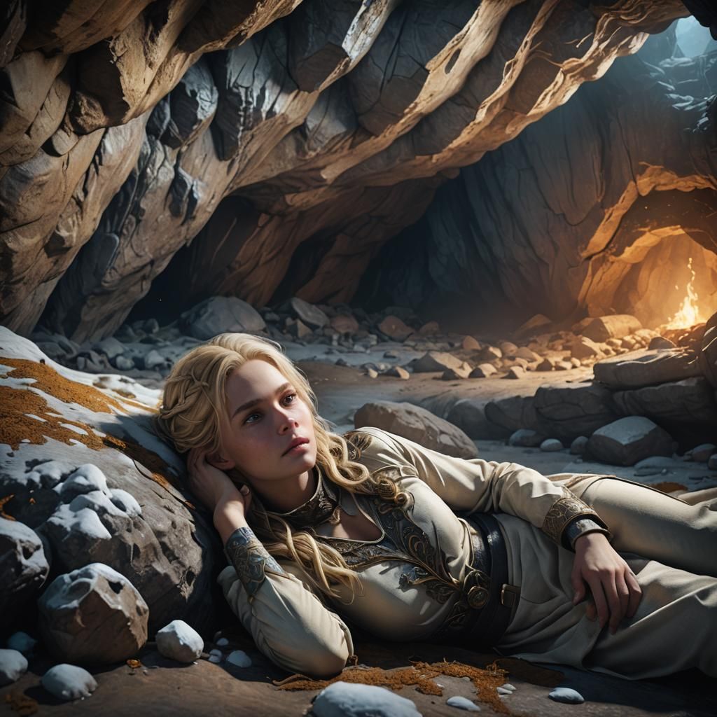 Blonde Woman in Wintersleep: Detailed Matte Painting