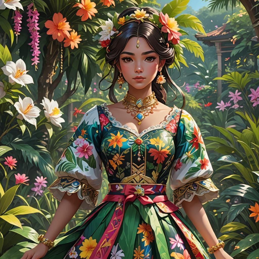 Colombian Princess in Exotic Garden: Anime Art