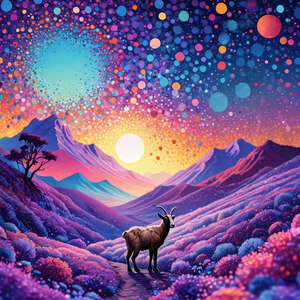 Goat in Pointillist Landscape