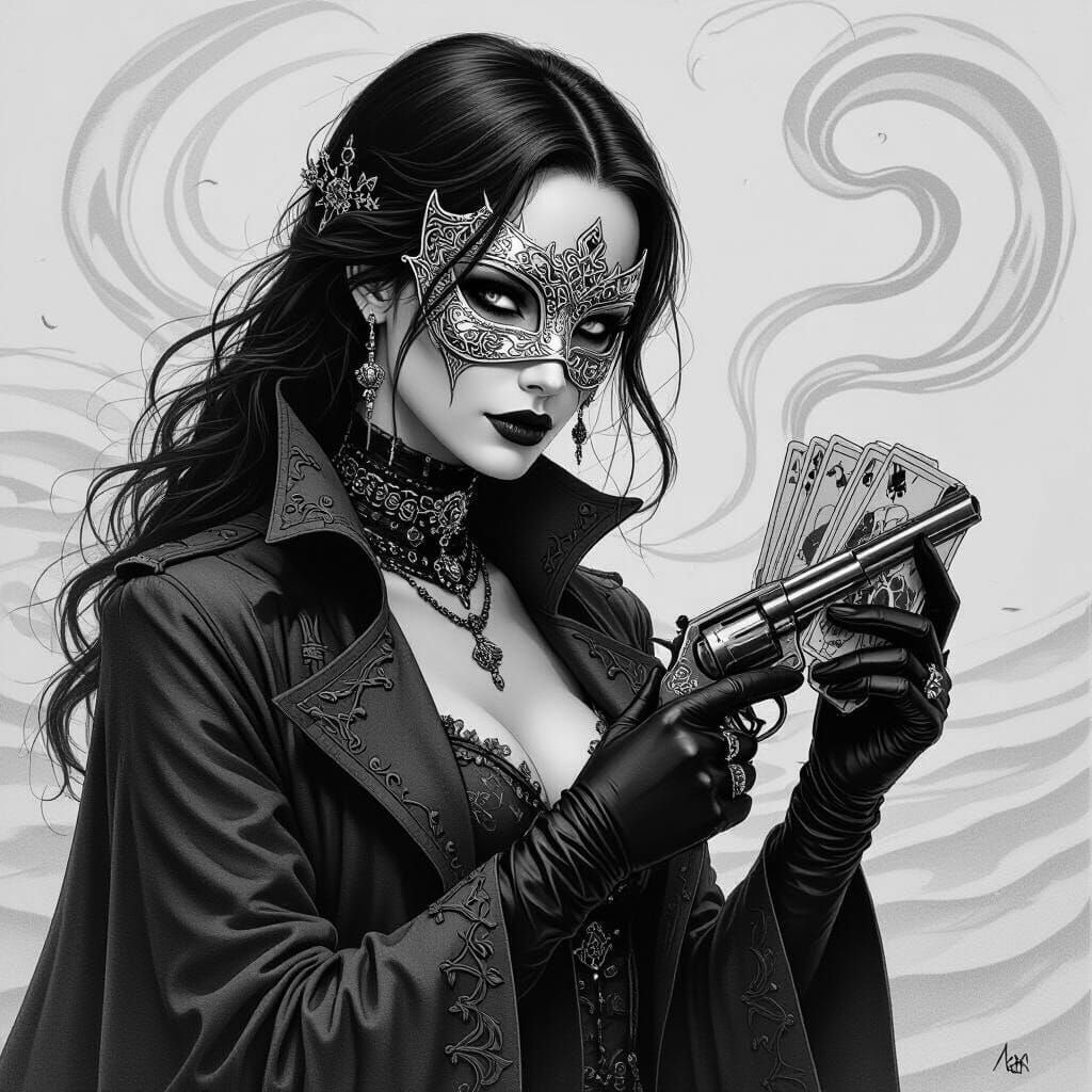 Dune Witch Grayscale Line Art Portrait