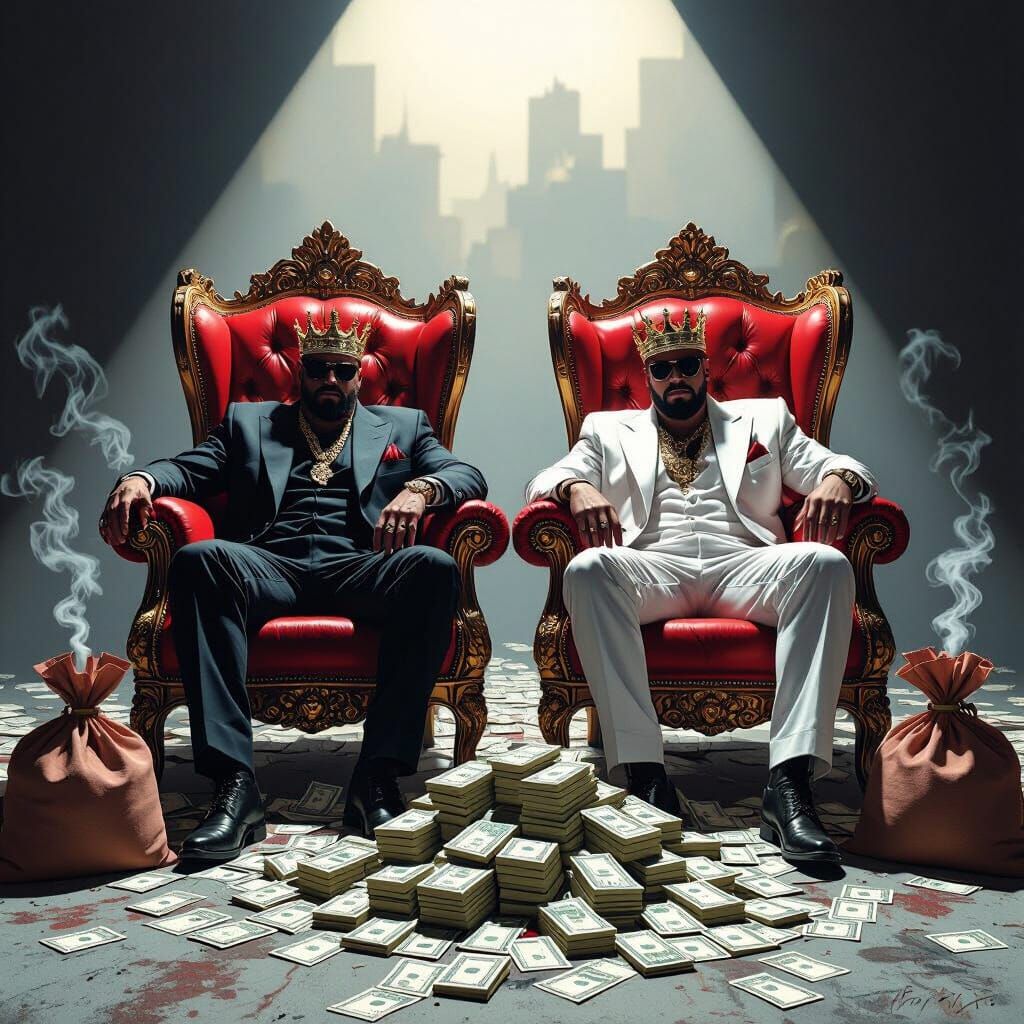 Street Kings on Throne with Cash and Smoking Gear