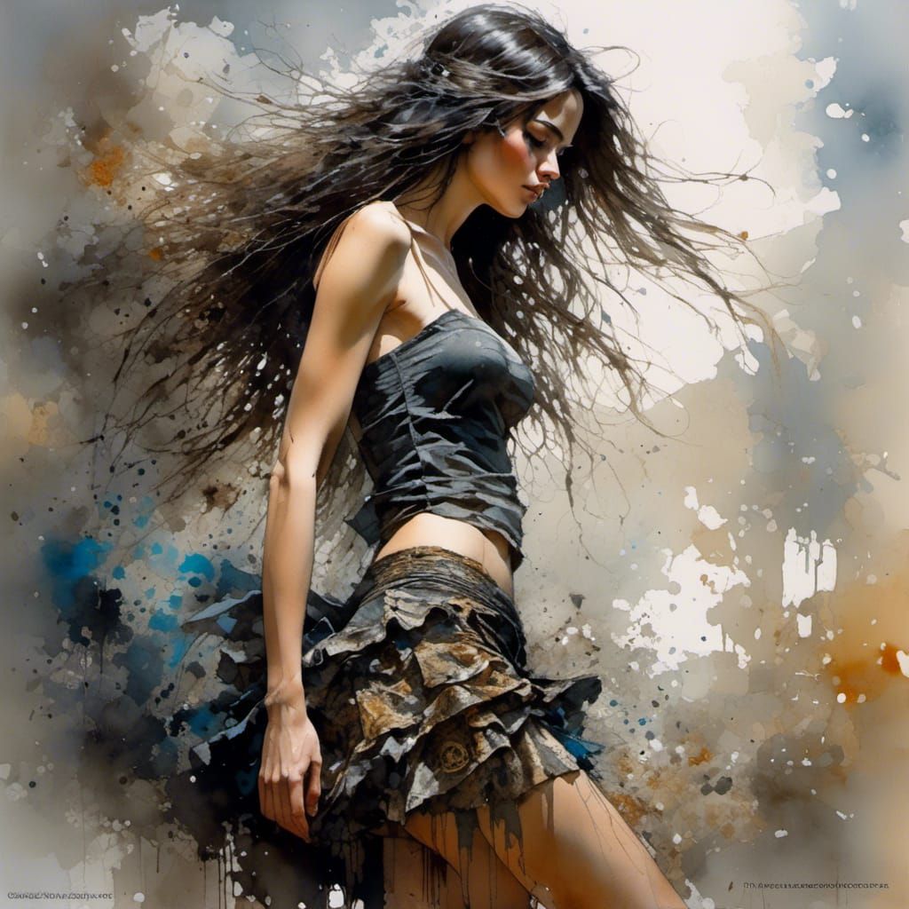 Brunette in Black Microskirt: Detailed Photorealistic Portra...