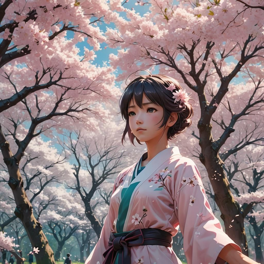 Sakura Miku in Cherry Blossom Grove: Anime Concept Art