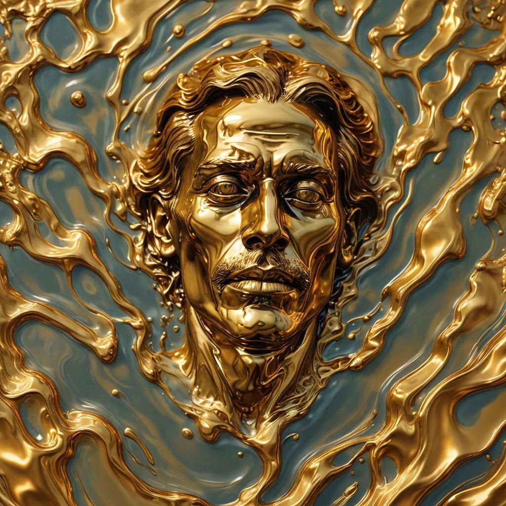 Surreal Man Melts into Golden Pool