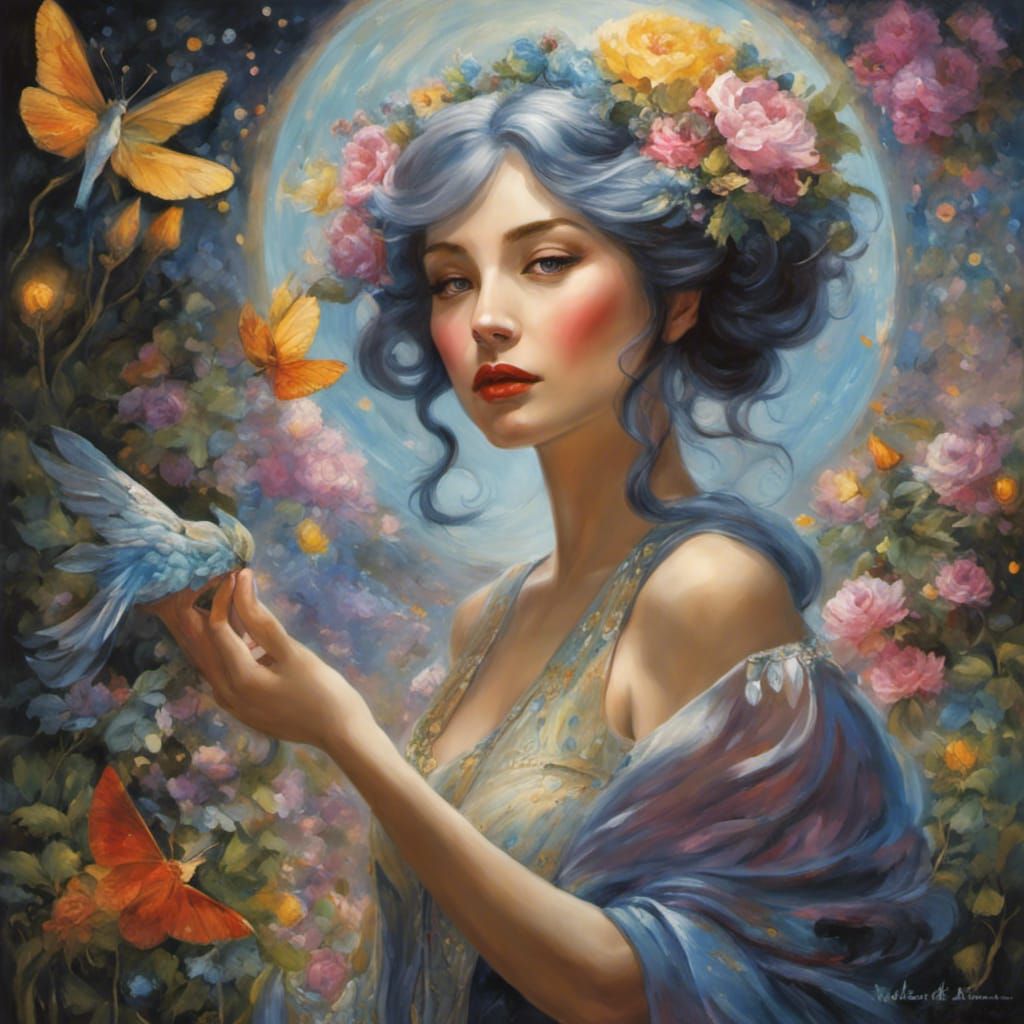 Starry Night Wonderland: Gouache Impressionist Masterpiece