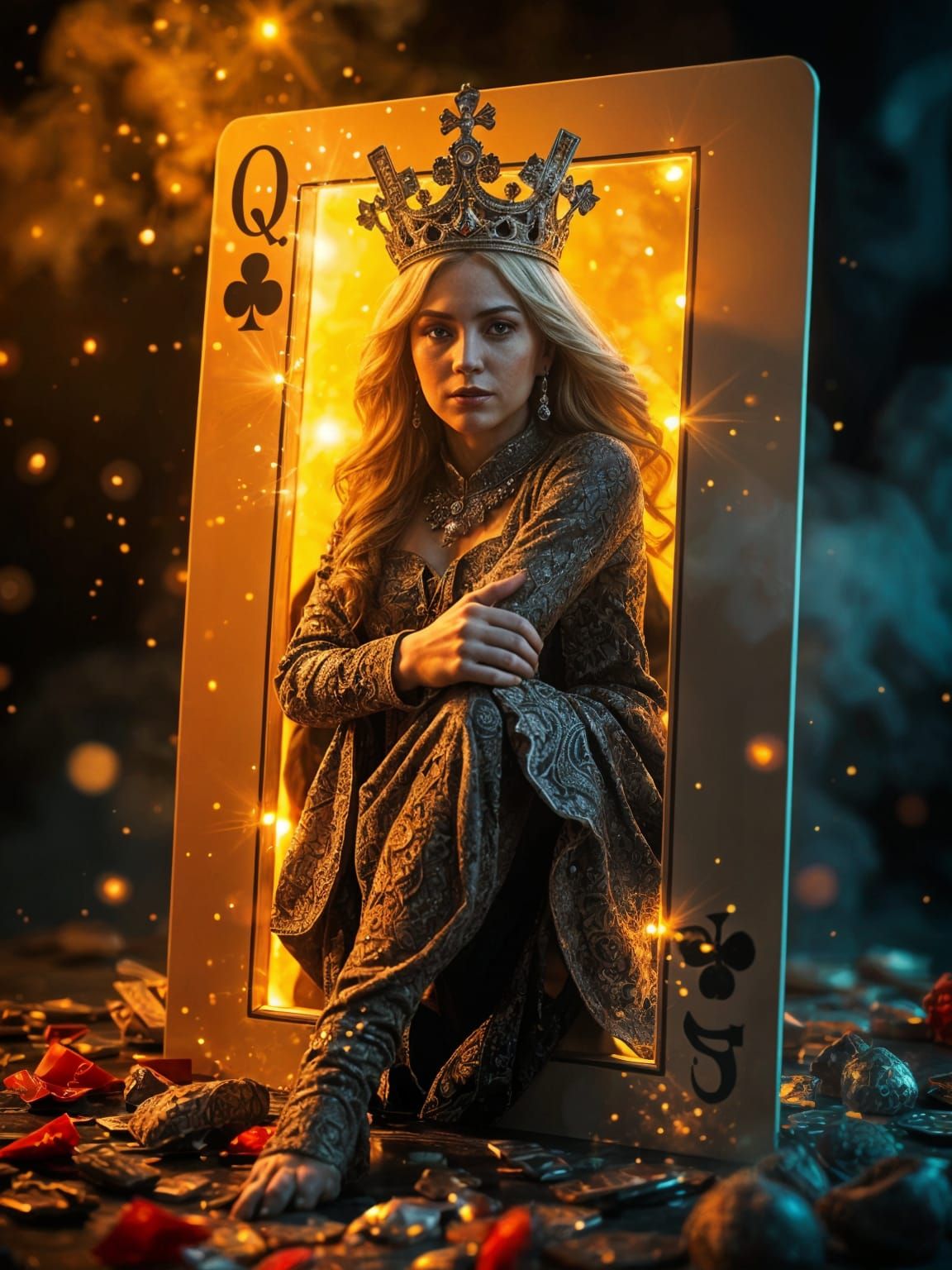 Queen of Clubs Emerges from Playing Card