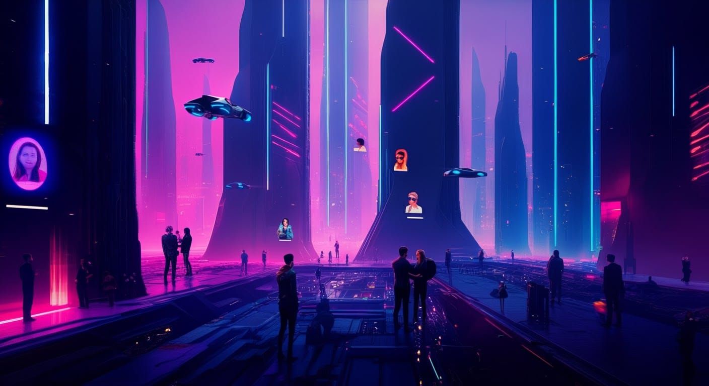 Futuristic Metaverse Cityscape in Cyberpunk Style