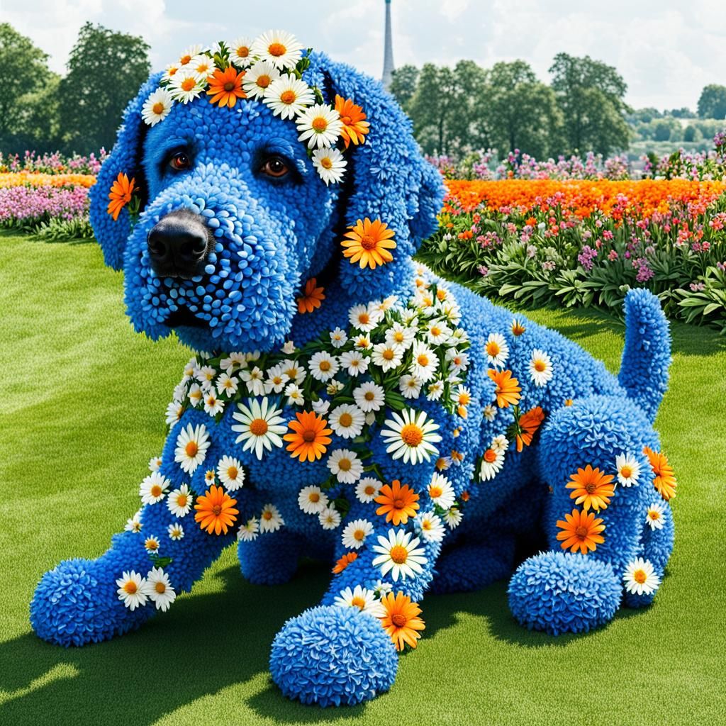 Blue Floral Dog: An AI-Generated Creation