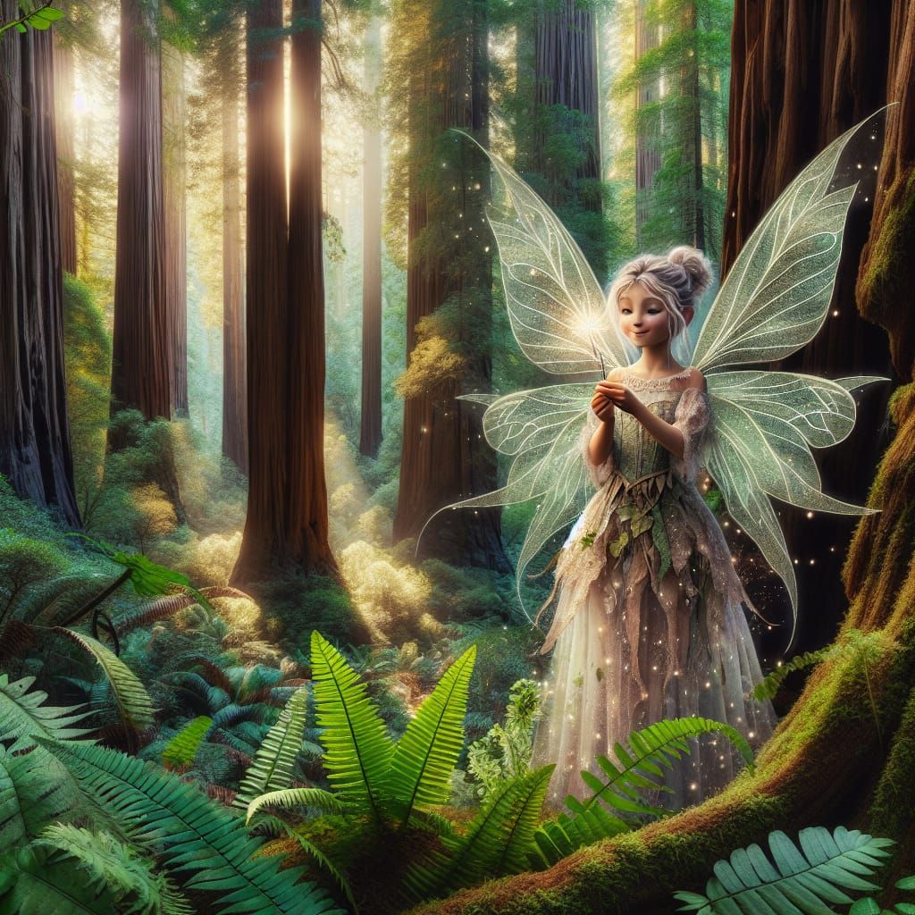 Enchanting Fairy in Redwood Forest
