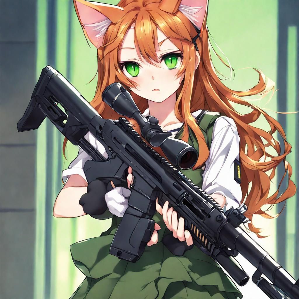 Anime Style Portrait of a Cat-Girl Sniper