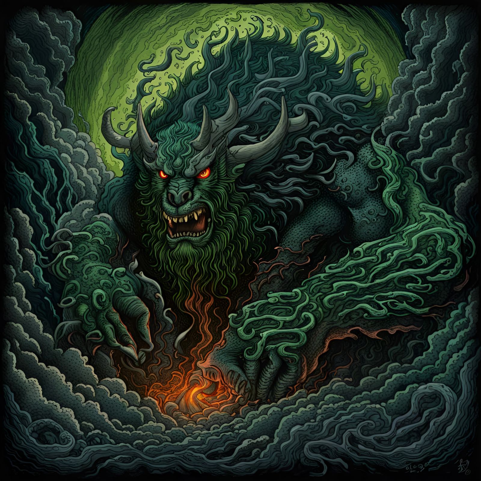 Japanese Woodblock Print: Gothmog Balrog in Mordor