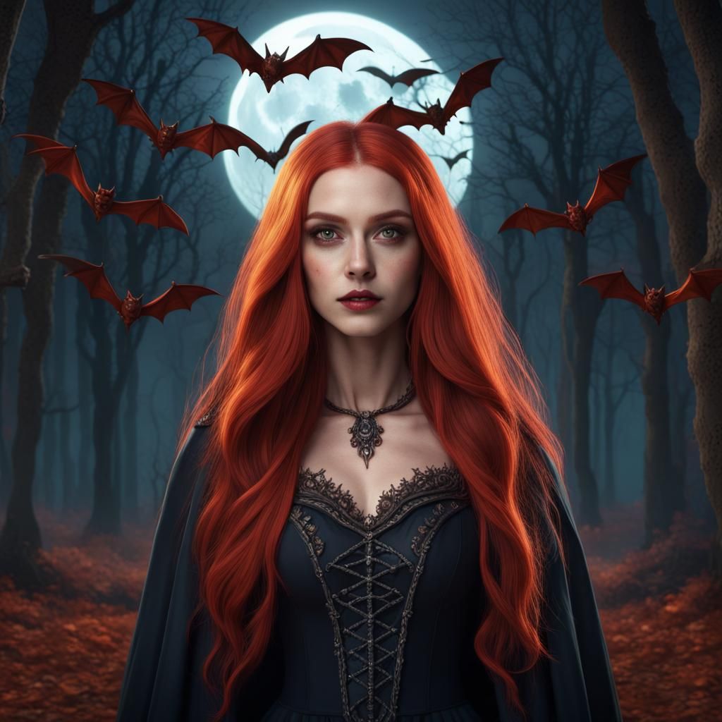 Red-Haired Witch in Autumn Woods: Fantasy Concept Art