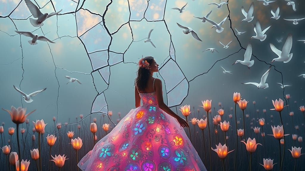 Surreal Floral Dreamscape with Mythological Elements