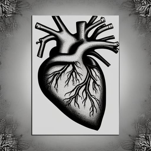 Detailed Anatomical Heart Coloring Page in Gouache Style