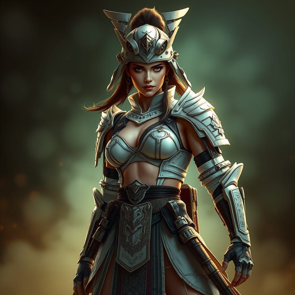 Cyberpunk Samurai Warrior in Ornate Armor