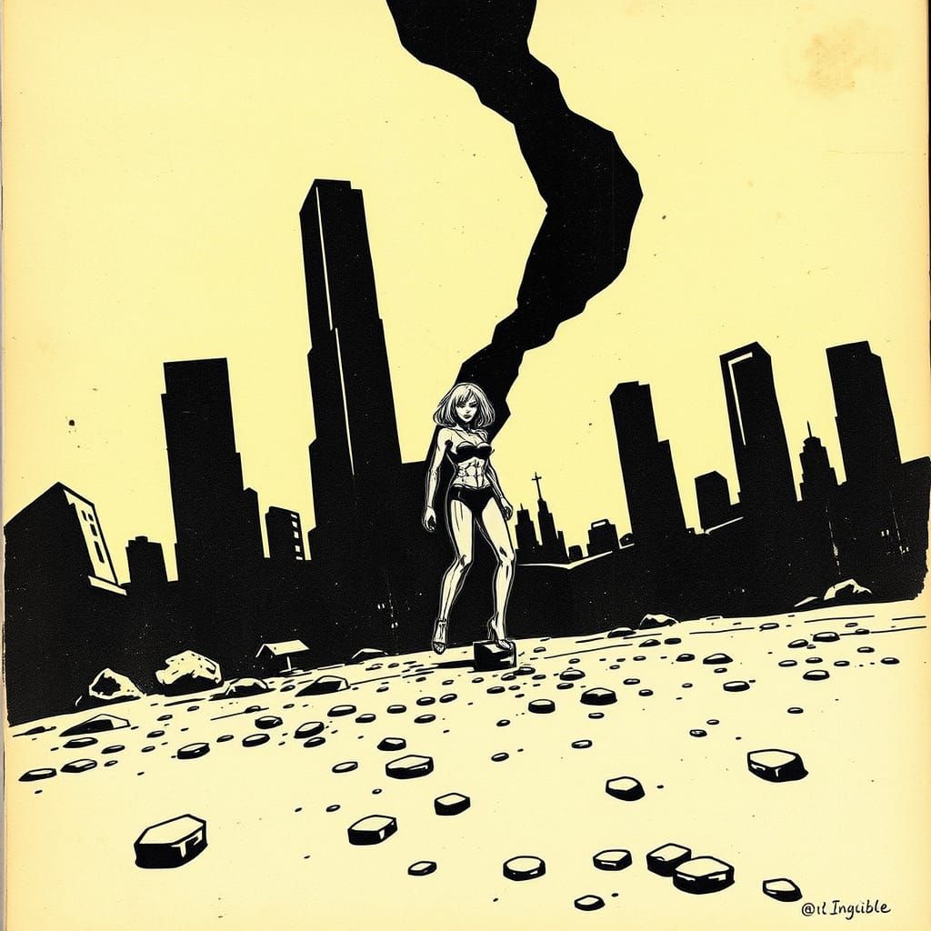 Smoking Ruins in a Dystopian Comic Book Aesthetic