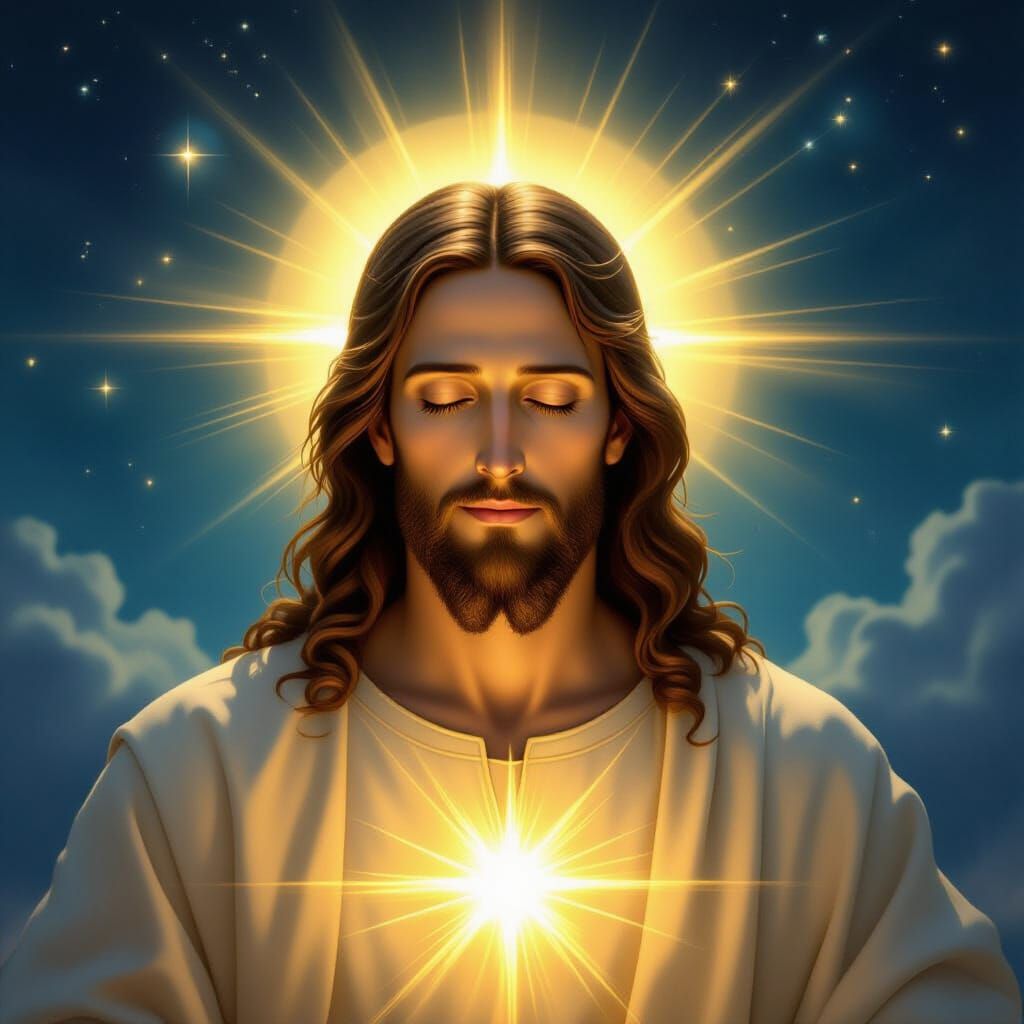 Divine Love: Jesus Radiates Golden Light in Renaissance Styl...