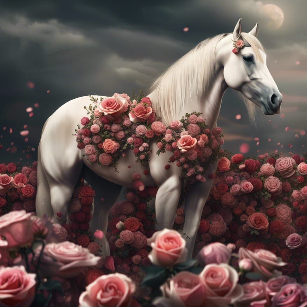 Elegant Rose Horse: A Digital Matte Painting