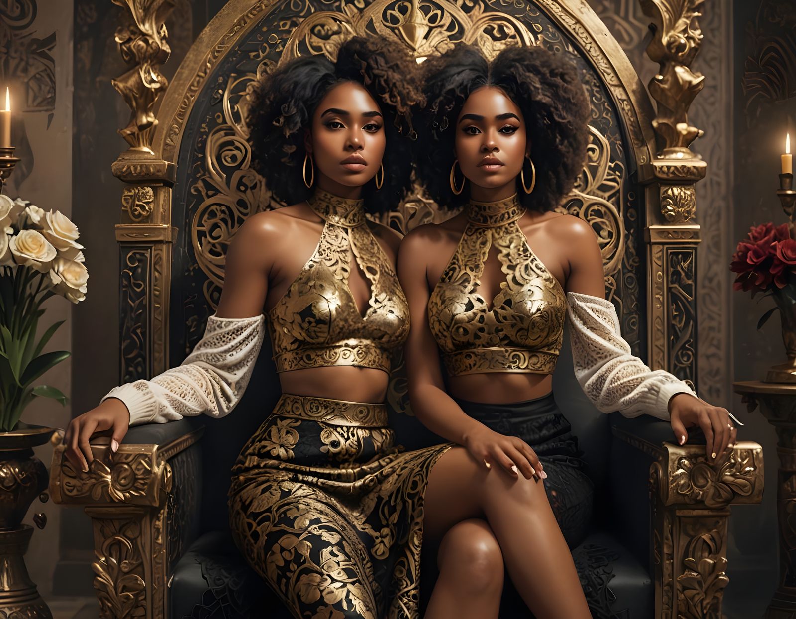 Egyptian Goddess Seated on Throne, Closeup