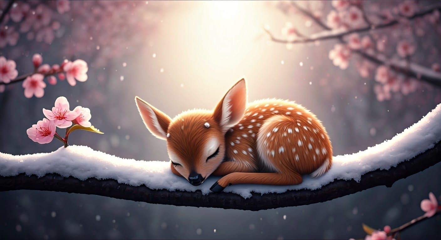 Whimsical Cherry Blossom Fantasy: A Hyperrealistic Deer in S...
