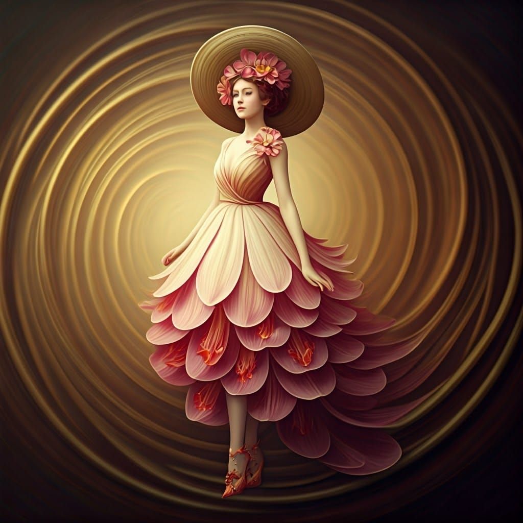 Orchid Lady in Surrealist Art Nouveau Style