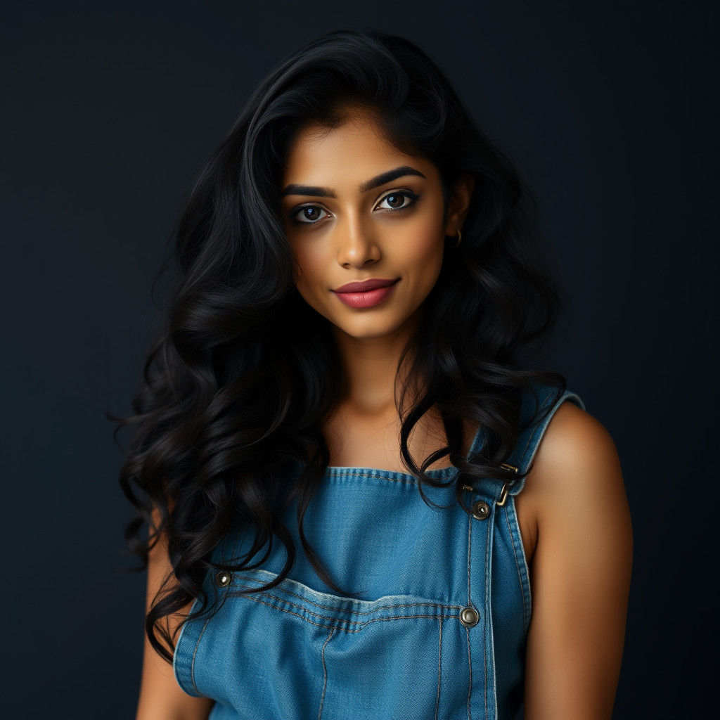 Beautiful Indian Woman in Overalls, Gongbi Style