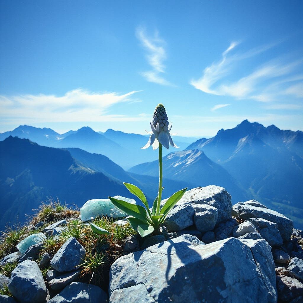 Crystallized Gentian Flower: 3D Impressionist Gouache