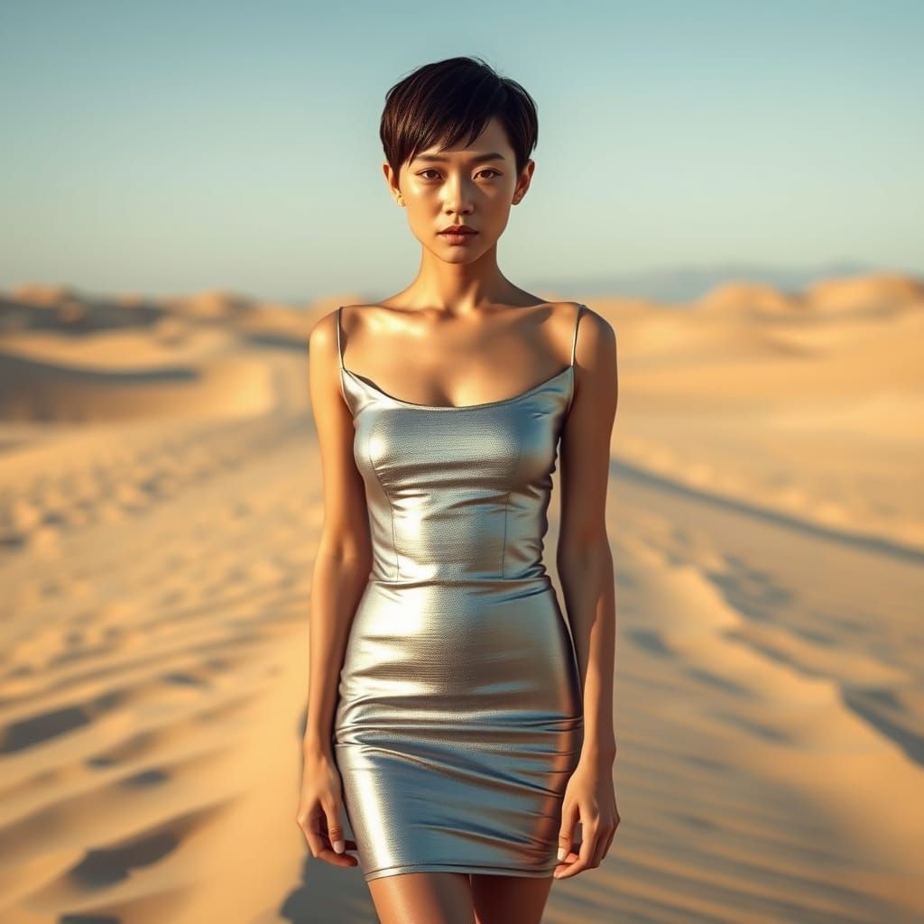 Asian Model Embodies Futuristic Chic in Endless Desert Lands...