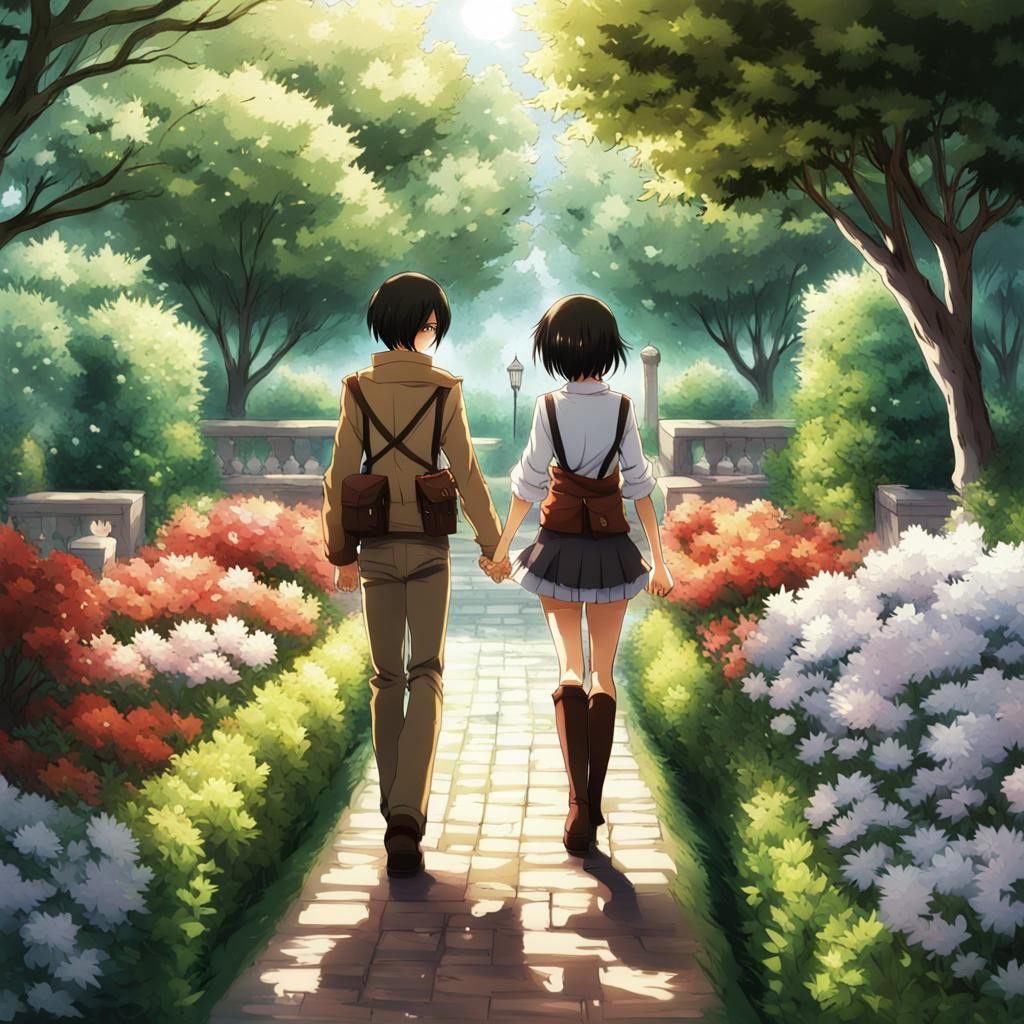 Mikasa and Eren in Anime Garden
