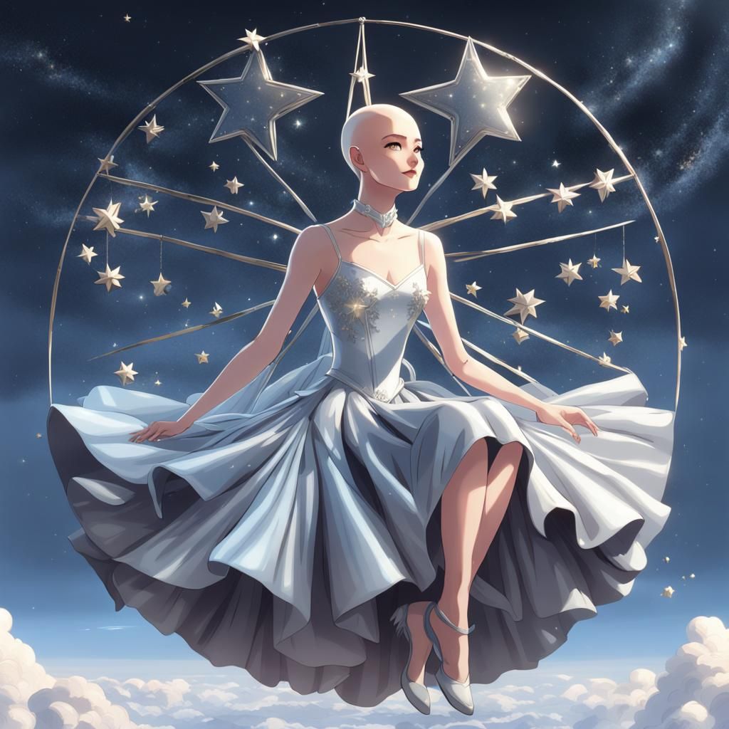 Woman on Silver Star in Anime Style